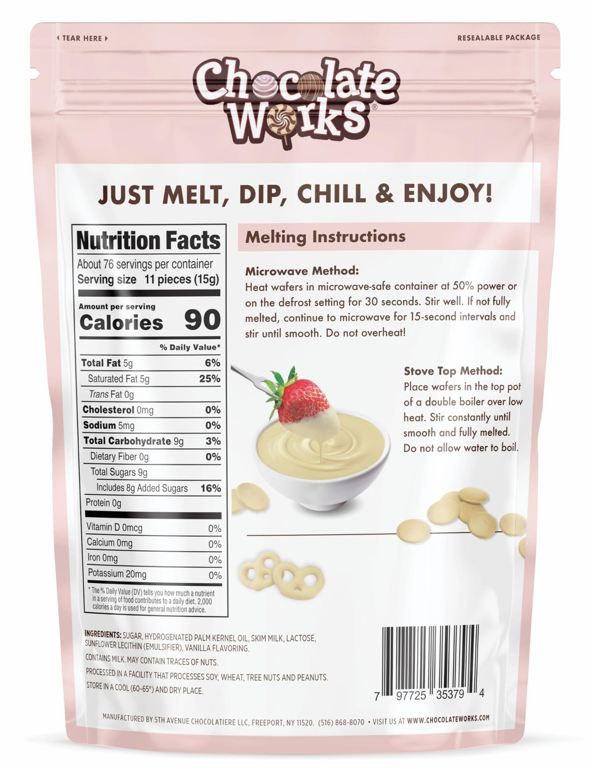 Chocolate Works white melting chocolate creates creative desserts with velvety finish.