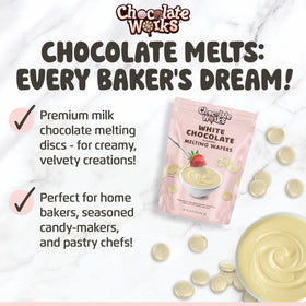 Chocolate Works white melting chocolate discs ideal for dipping strawberries.
