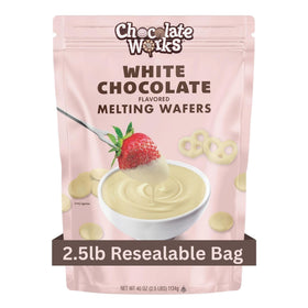 Chocolate Works white melting chocolate discs bulk for easy dipping.