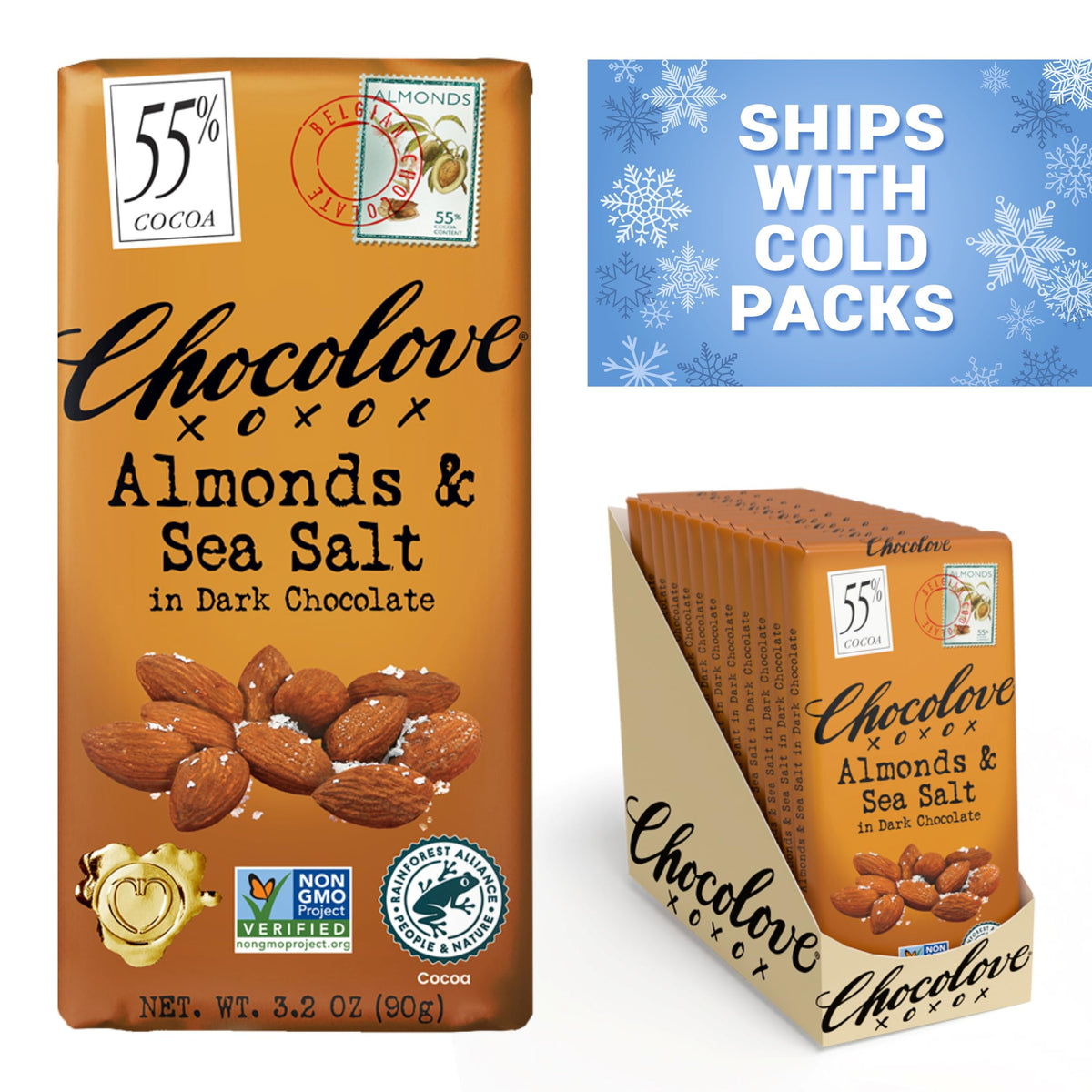 Chocolove cold-shipping insulated pack included to prevent melting