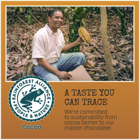 Chocolove premium Belgian dark chocolate bar highlighting ethical sourcing
