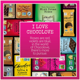 Chocolove bar packaging emphasizes ethically sourced ingredients.