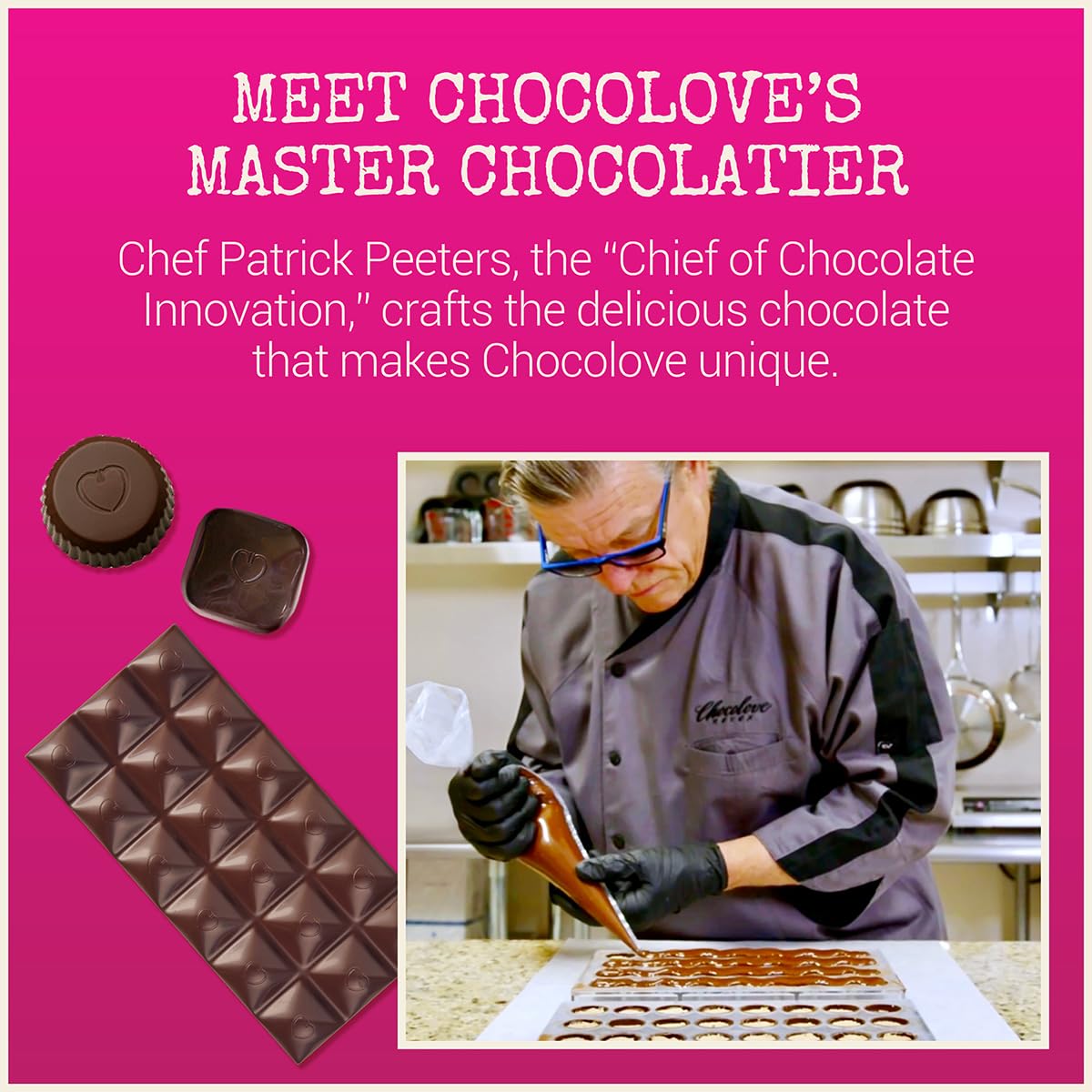 Chocolove 55percent cocoa dark chocolate with raspberry bits on a board.