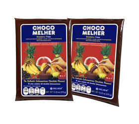 Chocomelher strawberry coating on a banana for a crunchy dessert bite.