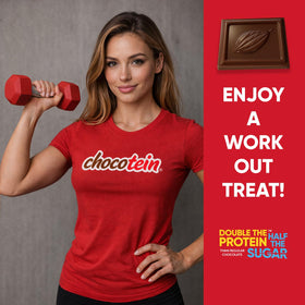 Chocotein no artificial flavors logo emphasizes natural ingredients.