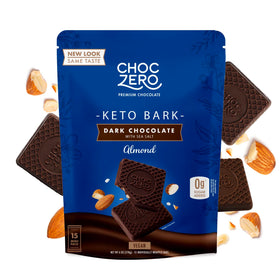 ChocZero dark chocolate bark with almonds and sea salt; keto-friendly low-sugar treat