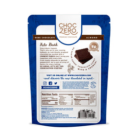 ChocZero keto bark close-up with almonds; rich texture and fiber-friendly snack