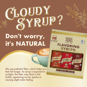 ChocZero hazelnut syrup bottle offers nutty aroma and flavor, low-calorie option for coffee or oats.