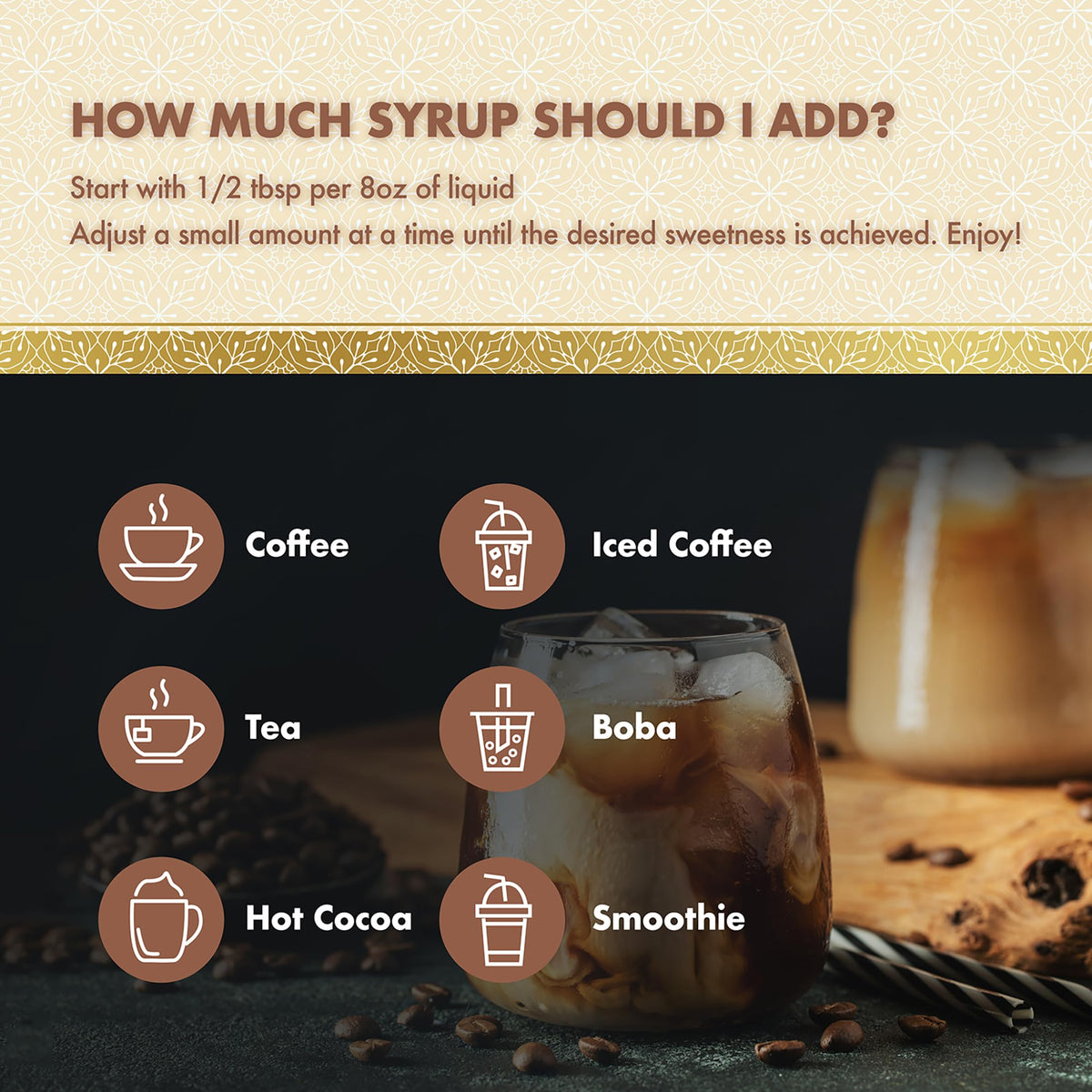 ChocZero vanilla syrup in glass cup showcases rich aroma and sugar-free indulgence for daily drinks.