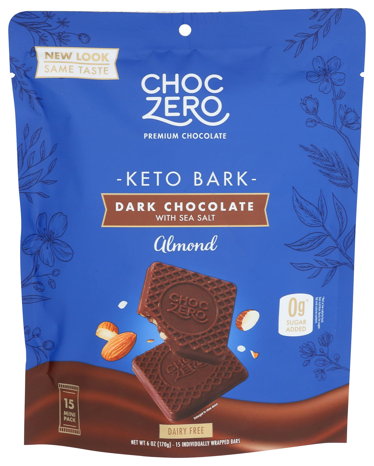 ChocZero vegan dark chocolate bark wrapped pack; convenient on-the-go keto option