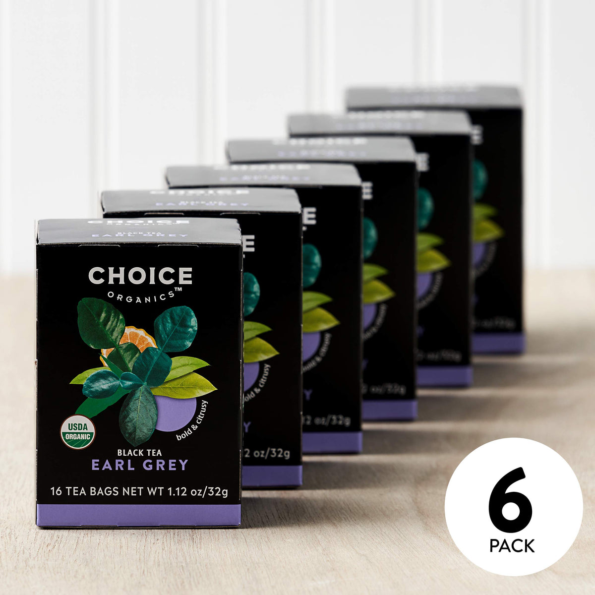 Choice Organic Teas packaging box emphasizes sustainability and recycled materials