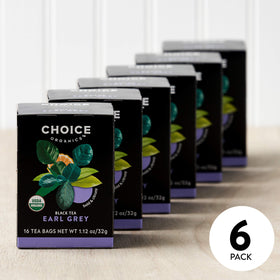Choice Organic Teas packaging box emphasizes sustainability and recycled materials