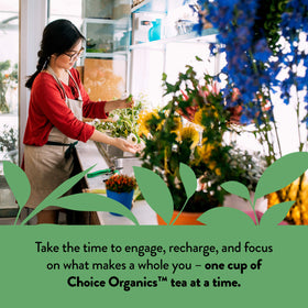Choice Organic Teas Japanese Green Tea certifications stamp, trusted organic and non-GMO