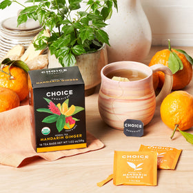 Close-up aroma of Mandarin Ginger from Choice Organic Teas, citrus and honeybush notes