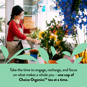Choice Organic Teas Peppermint tea carton made from recycled paperboard.