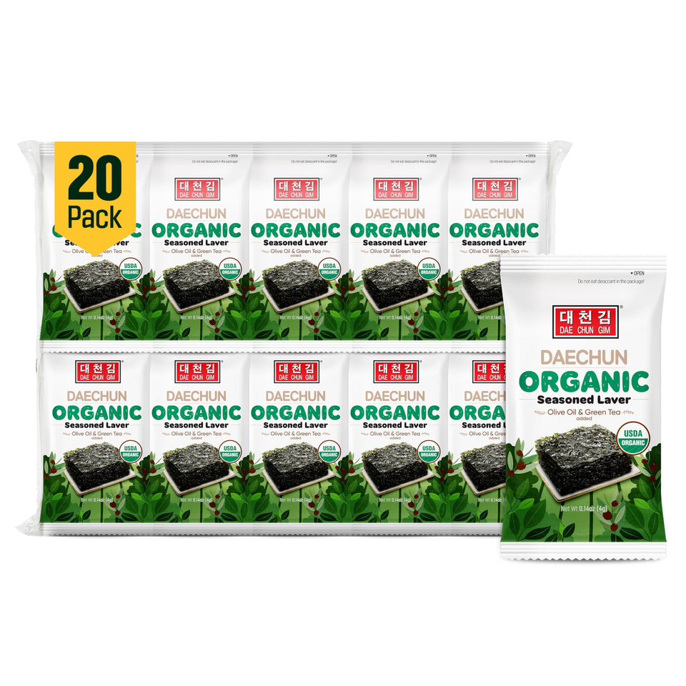 CHOI'S 1 organic olive oil seaweed snacks, convenient 20-pack for on-the-go snacking.