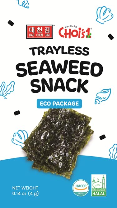 CHOI'S 1 Trayless Seaweed Snack close-up showing crisp sheets for on-the-go freshness.