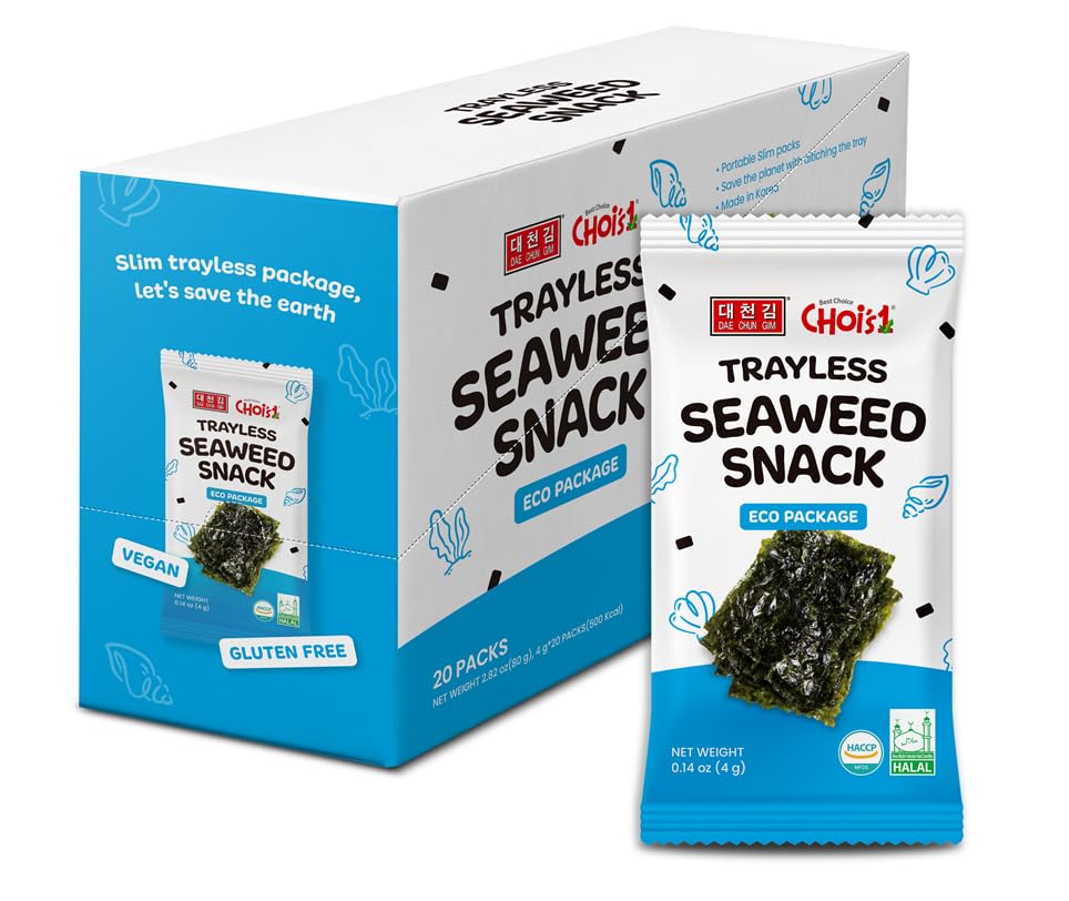 CHOI'S 1 Trayless Seaweed Snack pack for sustainable, guilt-free crunch anywhere.