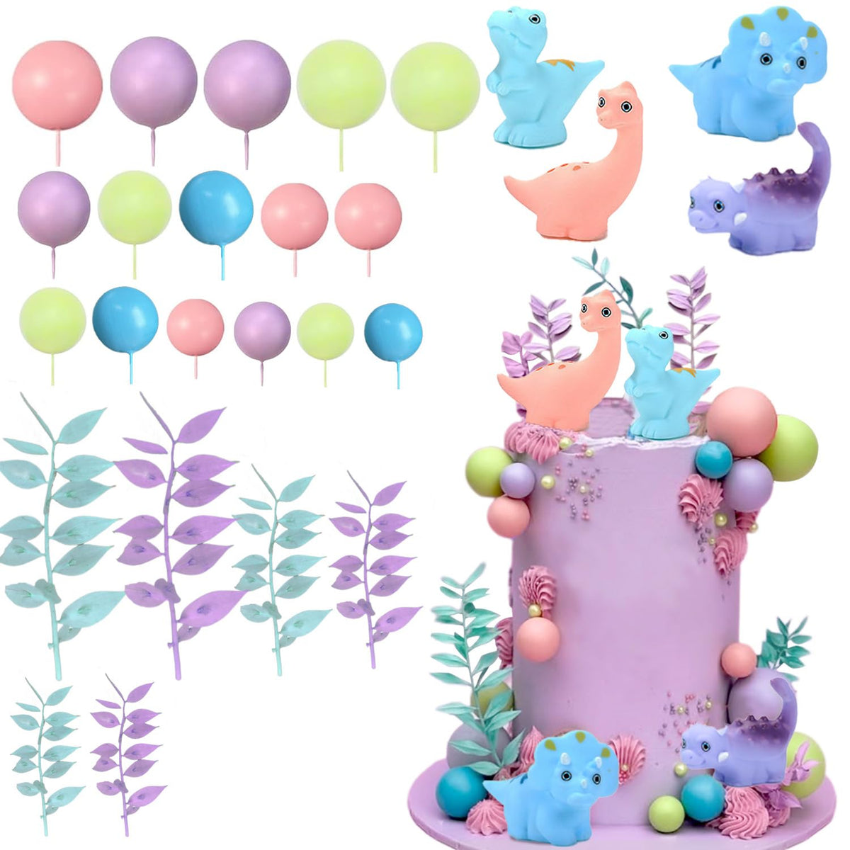 ChoJoy four-dinosaur set fits single- and multi-layer cakes for celebrations.