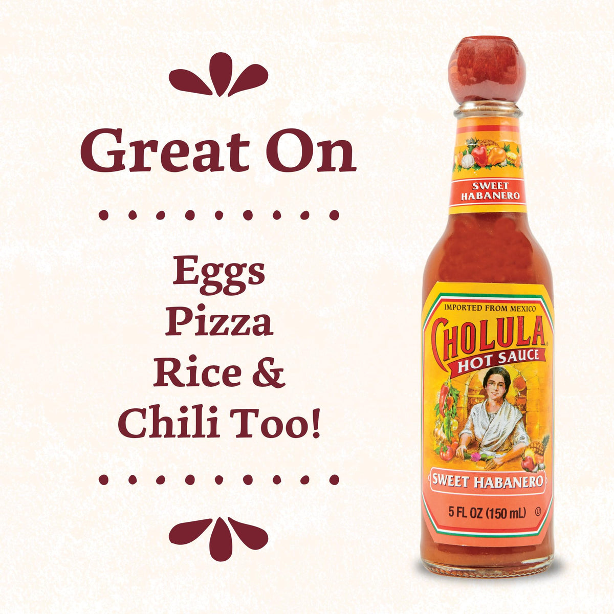 Cholula Chili Lime Hot Sauce bottle with lime on pizza for zesty finish