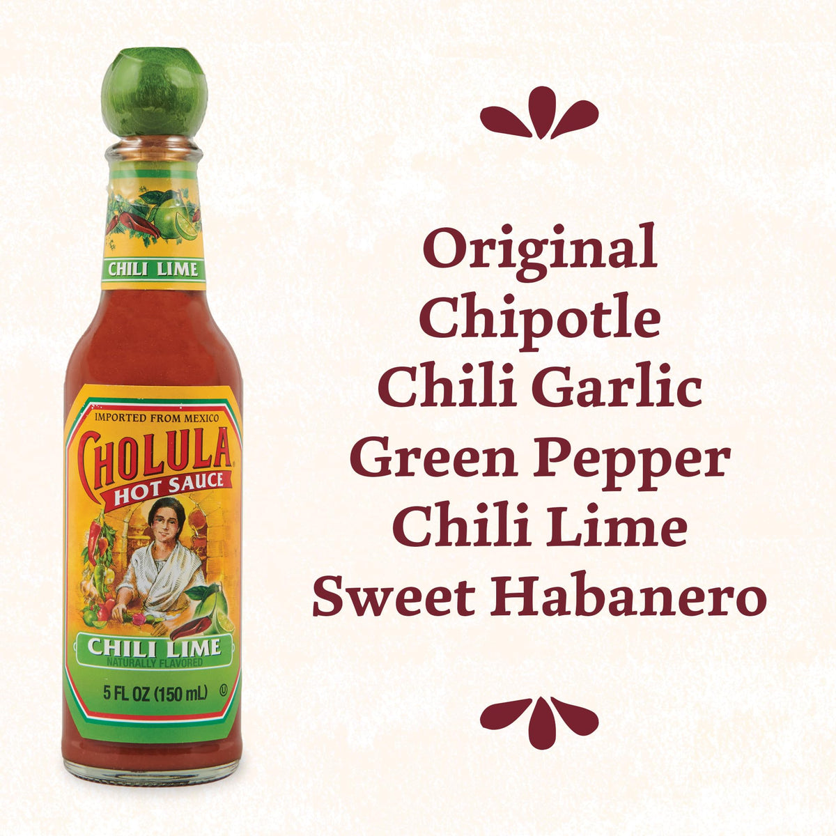 Cholula Chipotle Hot Sauce bottle emphasizes smoky flavor for tacos and grilled vegetables