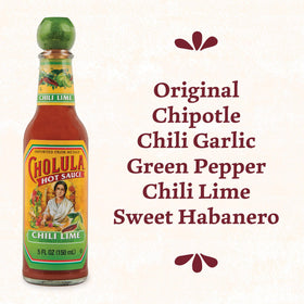 Cholula Chipotle Hot Sauce bottle emphasizes smoky flavor for tacos and grilled vegetables