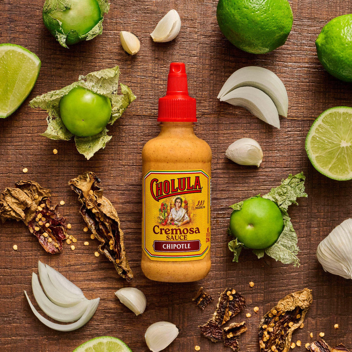 Cholula Chipotle Cremosa among sauces in a collection display.
