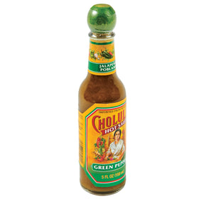 Cholula Green Pepper bottle side profile showing versatile medium heat.