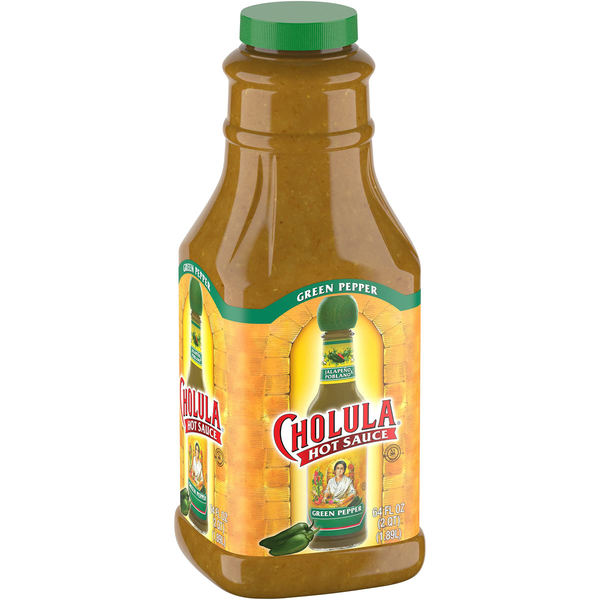 Cholula Green Pepper Hot Sauce bottle being poured onto eggs for balanced heat.