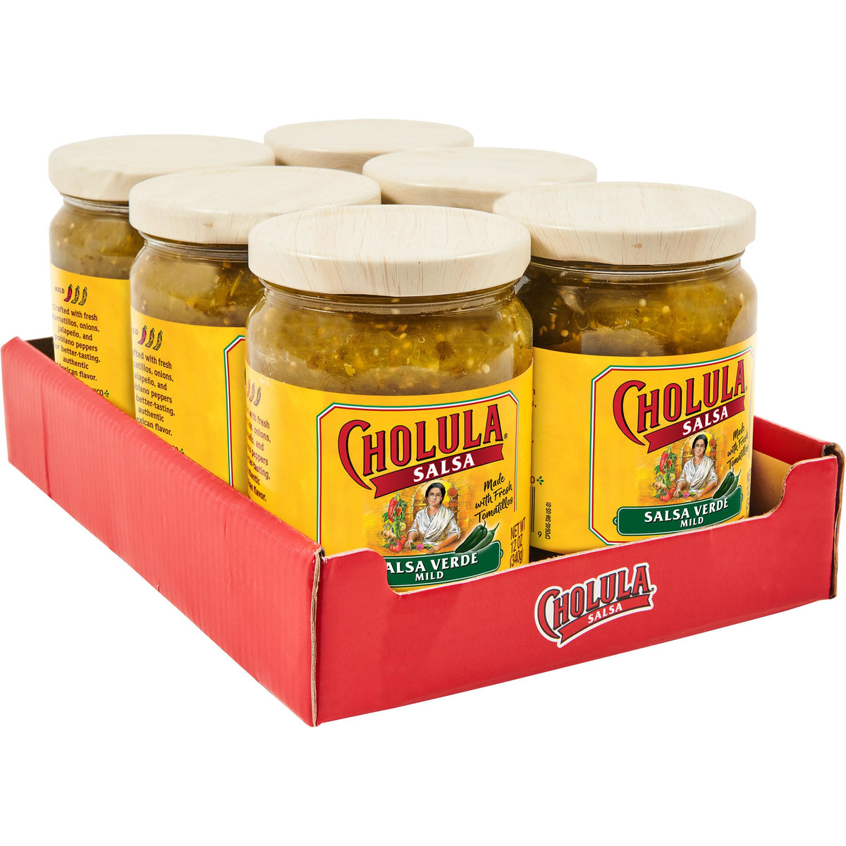 Cholula Salsa Verde bottle pouring over tacos for mild, tangy brightness.