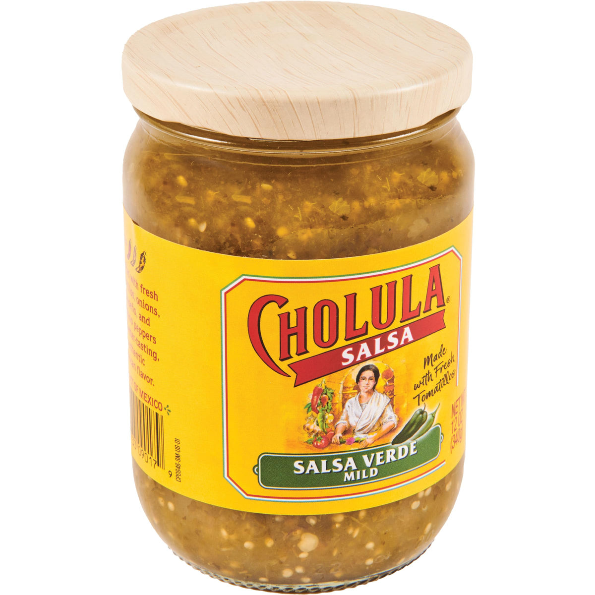 Cholula Salsa Verde with tortilla chips as a bright dipping option.