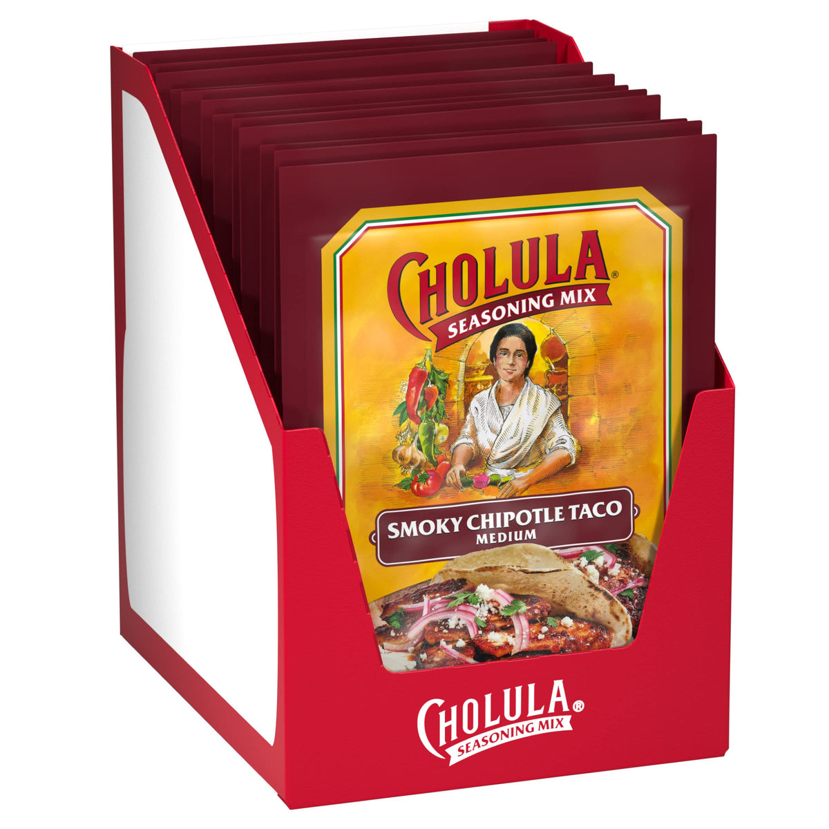 Cholula Smoky Chipotle Taco Seasoning Mix jar adds bold taco night flavor.