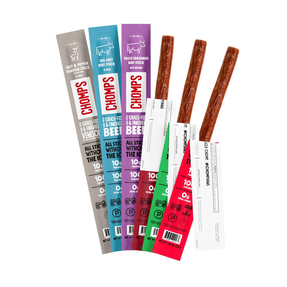 Chomps Original Beef sticks highlight on-the-go protein for busy days.