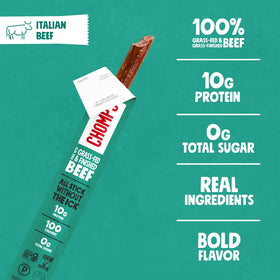 Chomps grass-fed beef jerky bag showcases quality ingredients