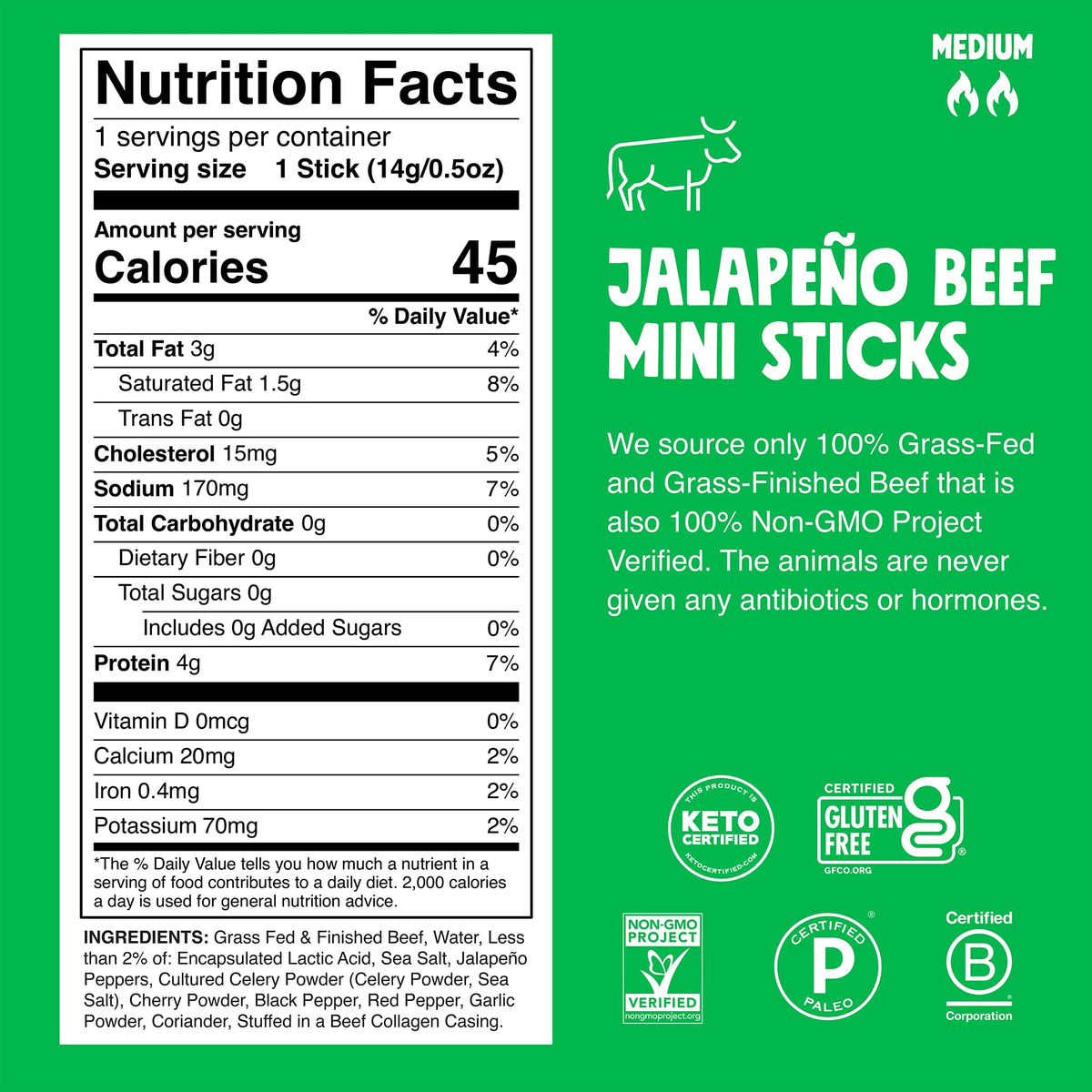 Chomps grass-fed beef jerky stick close-up showing quality texture