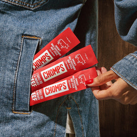 Chomps grass-fed jerky ingredients close-up signals clean protein source