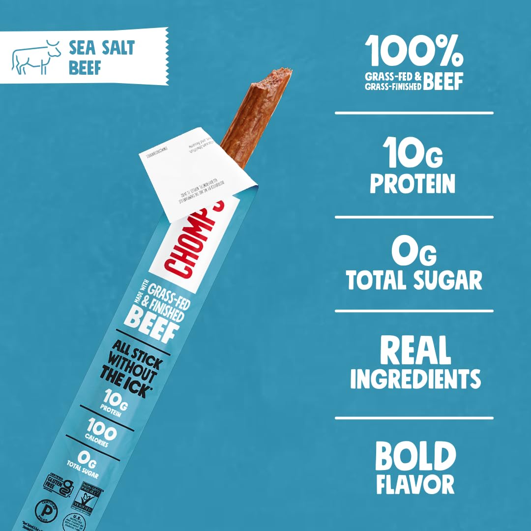 Chomps jerky stick with garlic salt detail showing mild flavor.