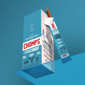 Chomps non-GMO gluten-free jerky emphasizes allergen-friendly snacking.