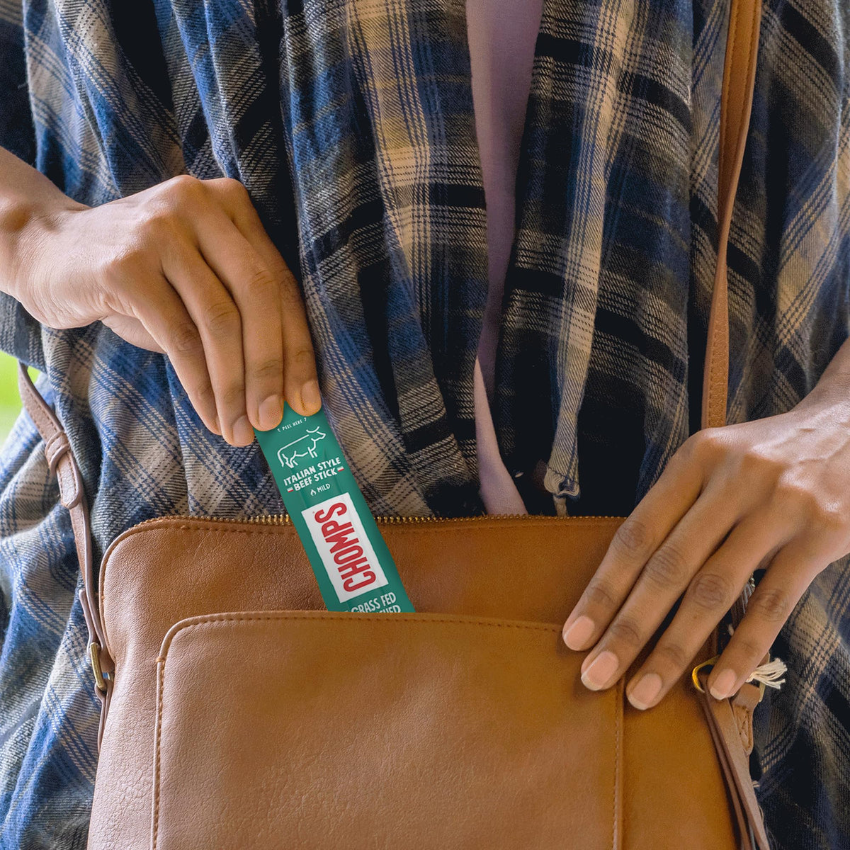 Chomps on-the-go snack image illustrating convenient protein for travel