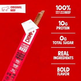Chomps Original beef jerky stick on-the-go scene for quick energy.