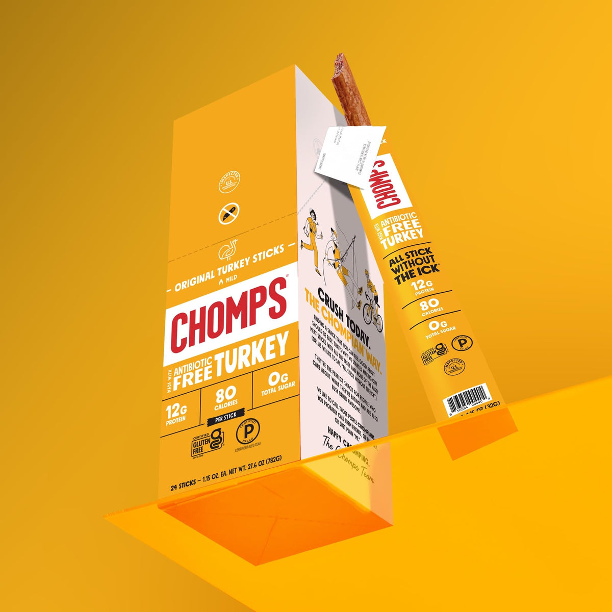 Chomps Original Turkey Jerky paired with fruit for a balanced snack.