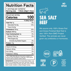 Chomps Sea Salt Beef Jerky Stick close-up, simple ingredients and clean profile