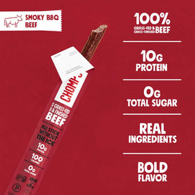 Chomps grass-fed beef jerky pack 10-count, convenient protein on hand