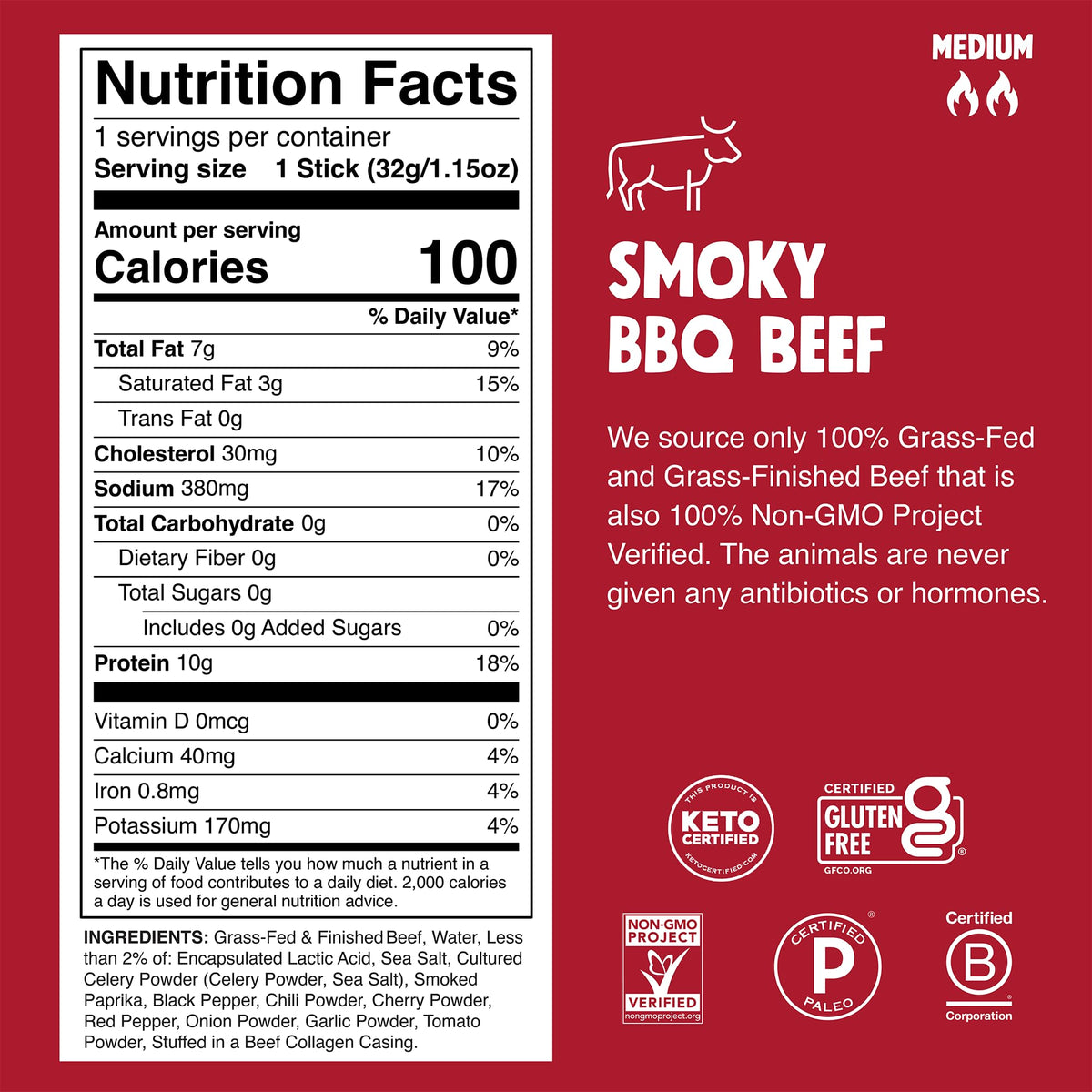 Chomps Smoky BBQ beef jerky stick with bold seasoning, perfect bite between workouts