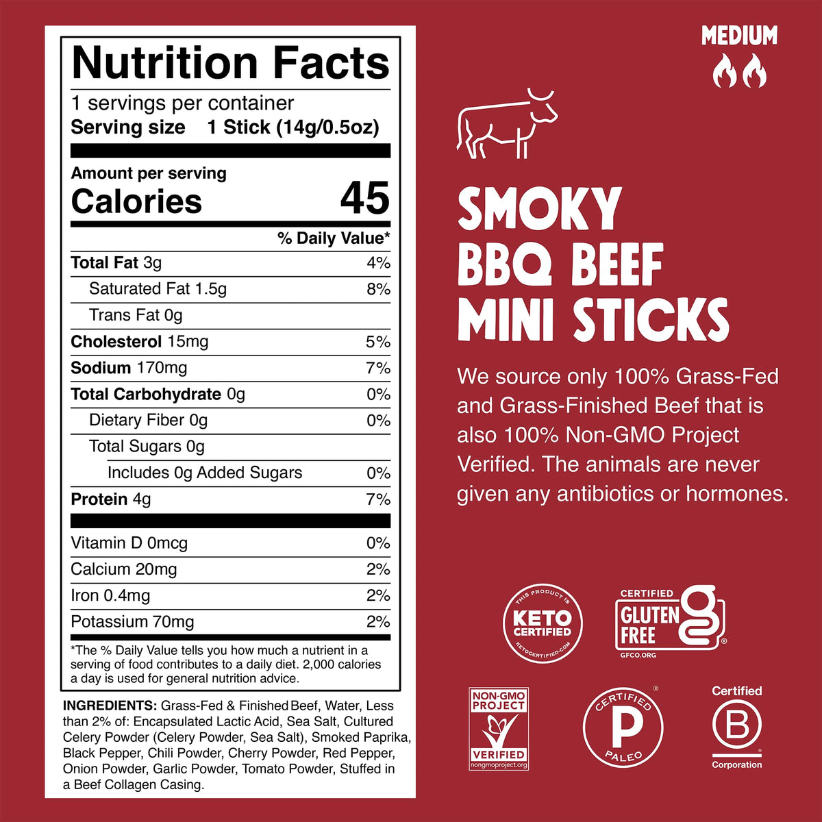 Chomps smoky BBQ beef jerky stick close-up highlights lean texture and protein.