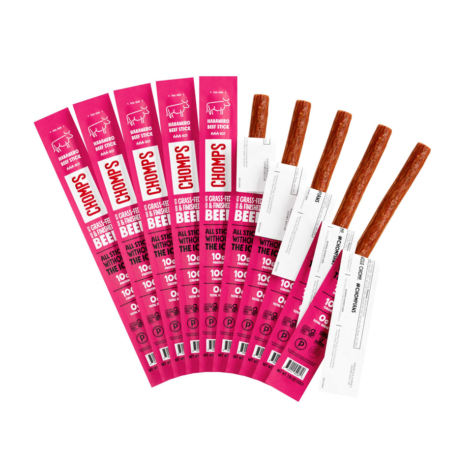Chomps spicy habanero beef jerky closeup highlights bold seasoning for on-the-go fuel