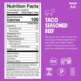 Chomps Taco Beef Jerky close-up highlights beef texture.