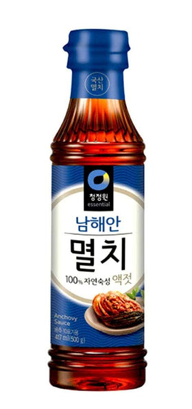 Chong Jung Won anchovy fish sauce bottle label enhances authenticity for Korean recipes