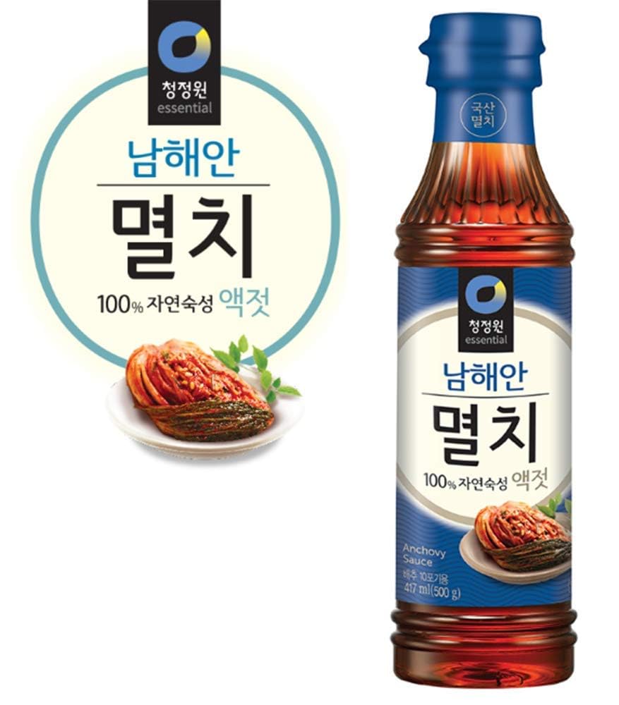Chong Jung Won anchovy fish sauce 17.6oz pouring action adds rich umami to stir-fries