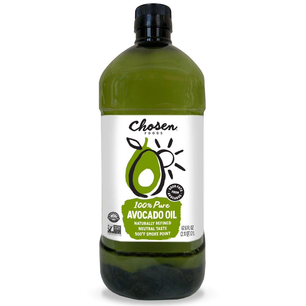 Chosen Foods Avocado Oil bottle for high-heat cooking and searing.